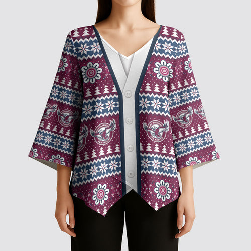 Sea Eagles Rugby Christmas Kimono Sleeve Blouse Aboriginal Seamless Cardigan Inspired