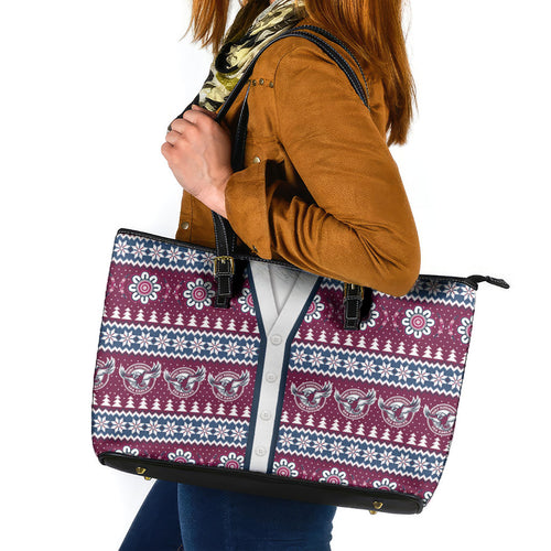 Sea Eagles Rugby Christmas Leather Tote Bag Aboriginal Seamless Cardigan Inspired