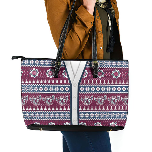 Sea Eagles Rugby Christmas Leather Tote Bag Aboriginal Seamless Cardigan Inspired
