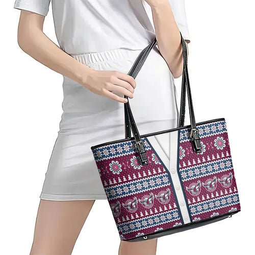 Sea Eagles Rugby Christmas Leather Tote Bag Aboriginal Seamless Cardigan Inspired
