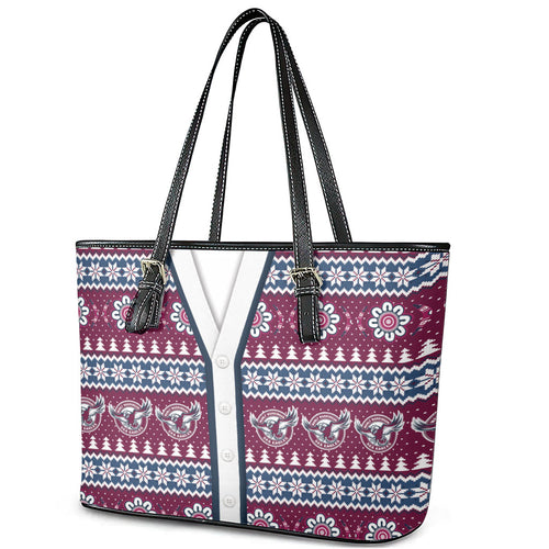 Sea Eagles Rugby Christmas Leather Tote Bag Aboriginal Seamless Cardigan Inspired