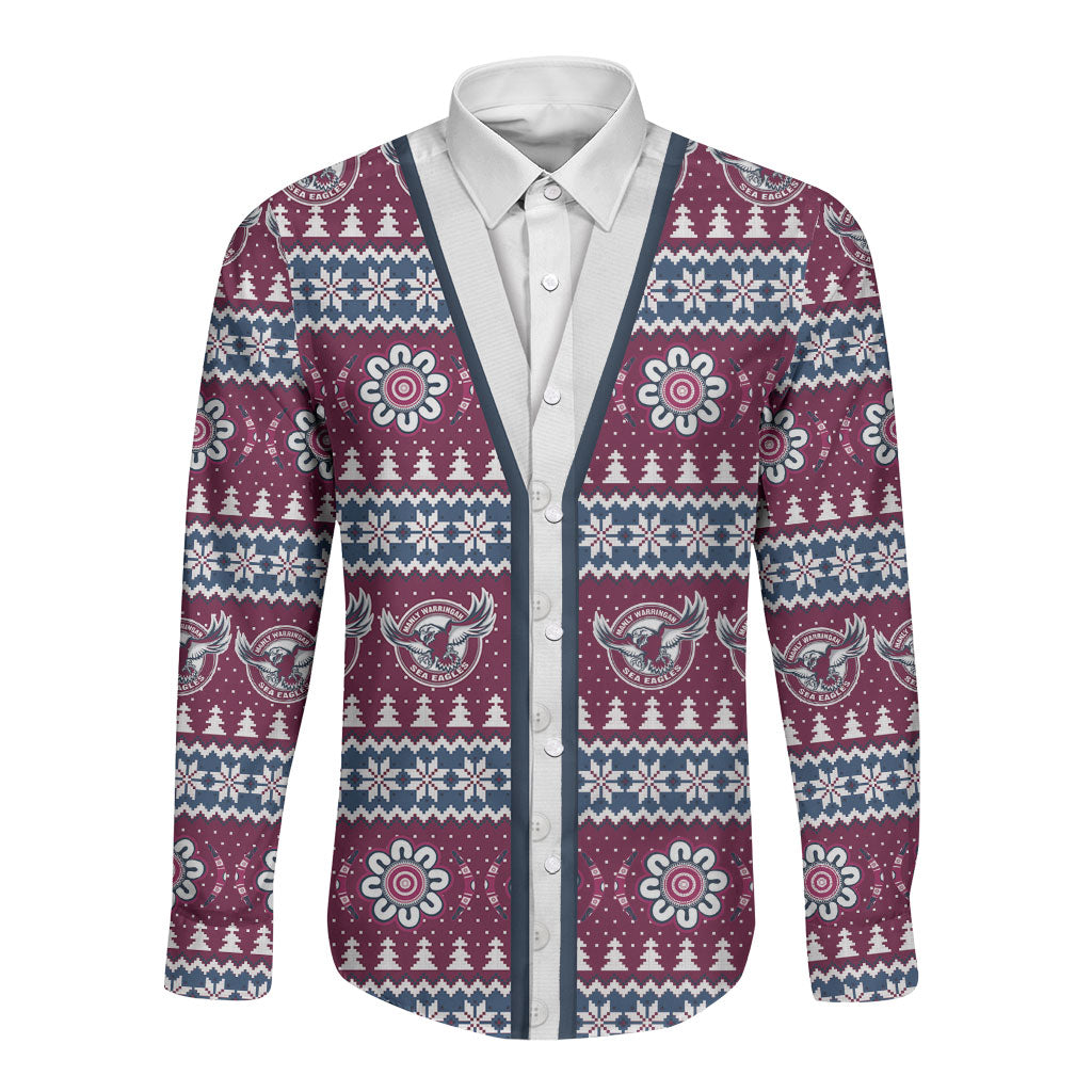 Sea Eagles Rugby Christmas Long Sleeve Button Shirt Aboriginal Seamless Cardigan Inspired