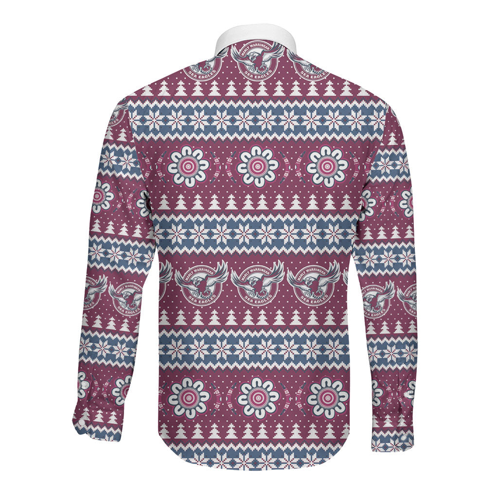 Sea Eagles Rugby Christmas Long Sleeve Button Shirt Aboriginal Seamless Cardigan Inspired