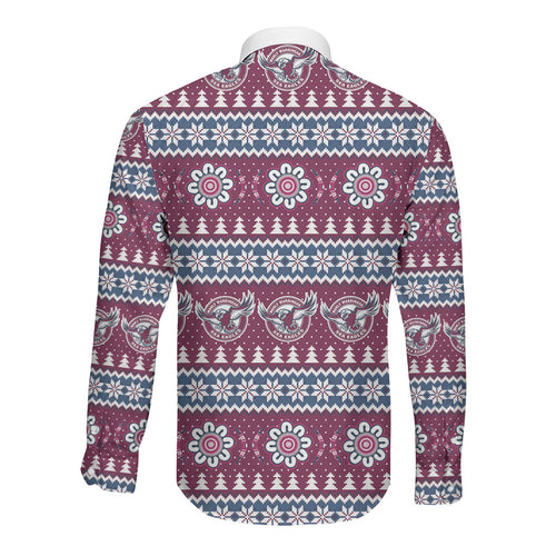 Sea Eagles Rugby Christmas Long Sleeve Button Shirt Aboriginal Seamless Cardigan Inspired
