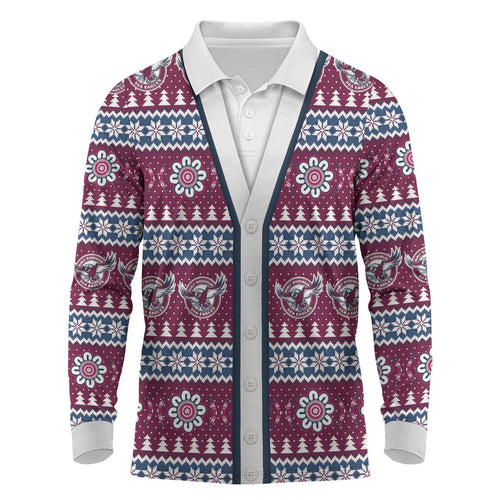 Sea Eagles Rugby Christmas Long Sleeve Polo Shirt Aboriginal Seamless Cardigan Inspired