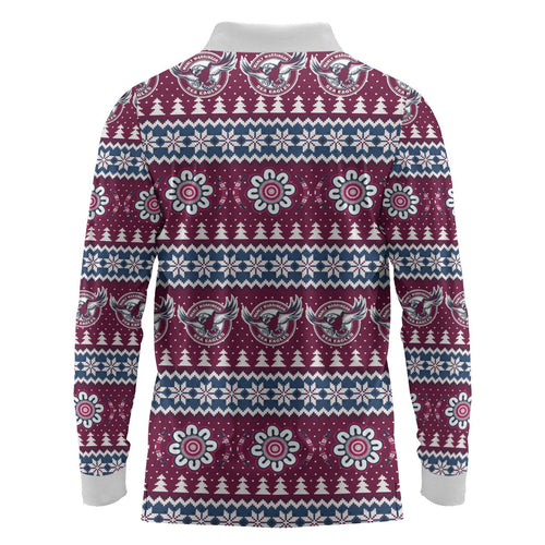 Sea Eagles Rugby Christmas Long Sleeve Polo Shirt Aboriginal Seamless Cardigan Inspired