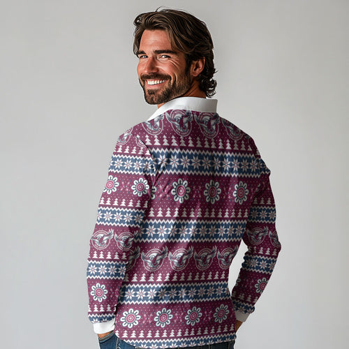 Sea Eagles Rugby Christmas Long Sleeve Polo Shirt Aboriginal Seamless Cardigan Inspired