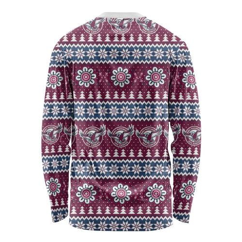 Sea Eagles Rugby Christmas Long Sleeve Shirt Aboriginal Seamless Cardigan Inspired