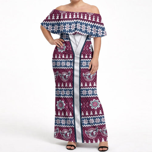 Sea Eagles Rugby Christmas Off Shoulder Maxi Dress Aboriginal Seamless Cardigan Inspired