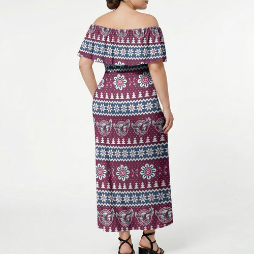 Sea Eagles Rugby Christmas Off Shoulder Maxi Dress Aboriginal Seamless Cardigan Inspired