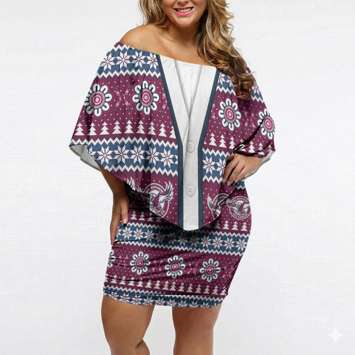 Sea Eagles Rugby Christmas Off Shoulder Short Dress Aboriginal Seamless Cardigan Inspired