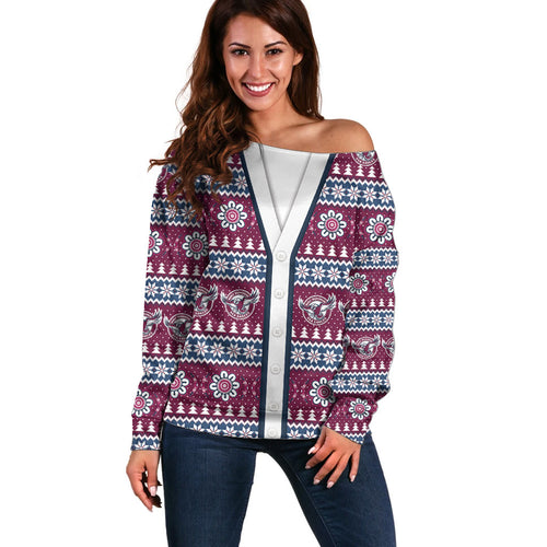 Sea Eagles Rugby Christmas Off Shoulder Sweater Aboriginal Seamless Cardigan Inspired