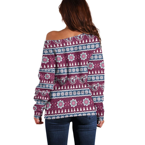 Sea Eagles Rugby Christmas Off Shoulder Sweater Aboriginal Seamless Cardigan Inspired