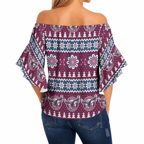 Sea Eagles Rugby Christmas Off Shoulder Wrap Waist Top Aboriginal Seamless Cardigan Inspired