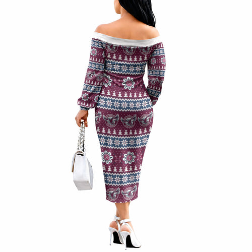 Sea Eagles Rugby Christmas Off The Shoulder Long Sleeve Dress Aboriginal Seamless Cardigan Inspired