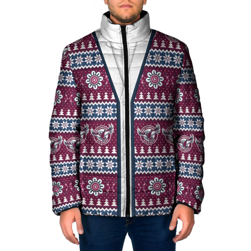Sea Eagles Rugby Christmas Padded Jacket Aboriginal Seamless Cardigan Inspired