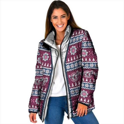 Sea Eagles Rugby Christmas Padded Jacket Aboriginal Seamless Cardigan Inspired