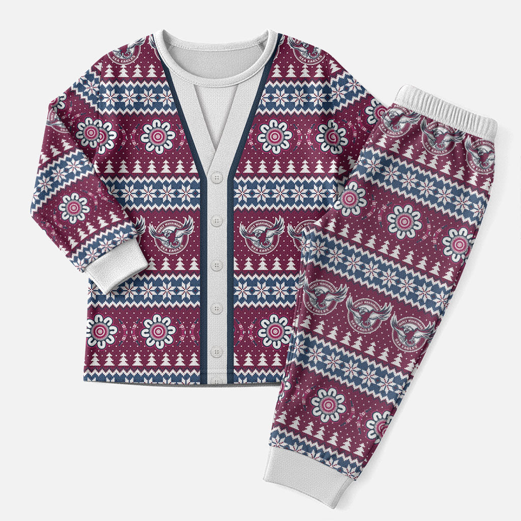 Sea Eagles Rugby Christmas Pajama Set Aboriginal Seamless Cardigan Inspired