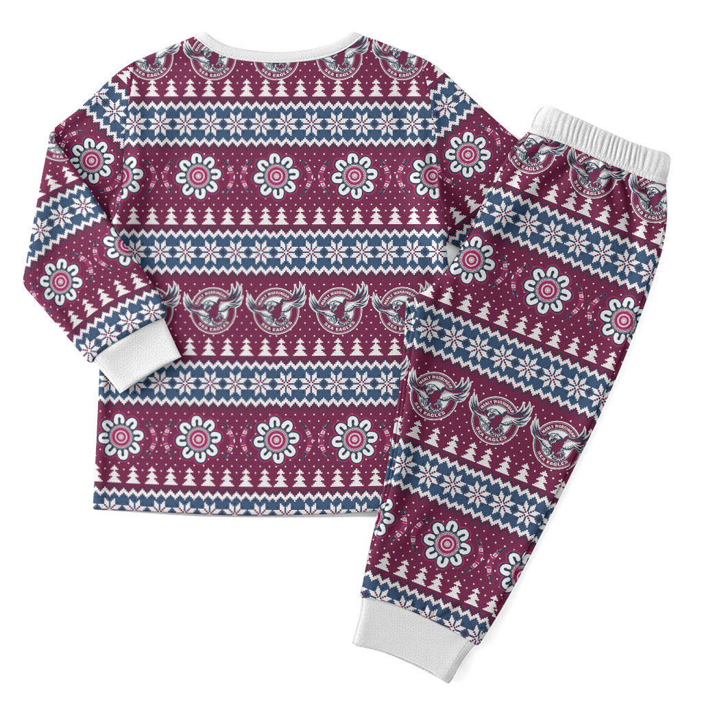 Sea Eagles Rugby Christmas Pajama Set Aboriginal Seamless Cardigan Inspired
