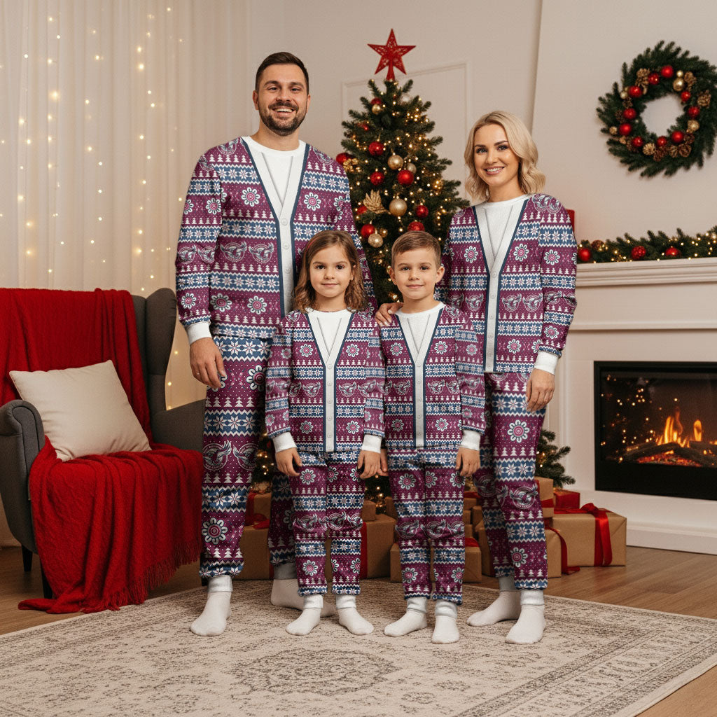 Sea Eagles Rugby Christmas Pajama Set Aboriginal Seamless Cardigan Inspired