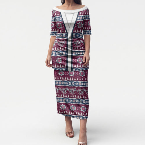 Sea Eagles Rugby Christmas Puletasi Aboriginal Seamless Cardigan Inspired