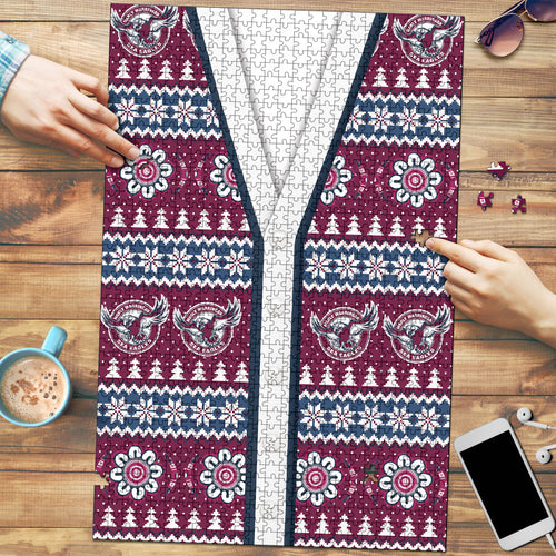 Sea Eagles Rugby Christmas Puzzle Aboriginal Seamless Cardigan Inspired