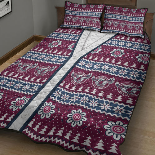 Sea Eagles Rugby Christmas Quilt Bed Set Aboriginal Seamless Cardigan Inspired