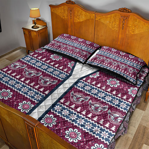 Sea Eagles Rugby Christmas Quilt Bed Set Aboriginal Seamless Cardigan Inspired