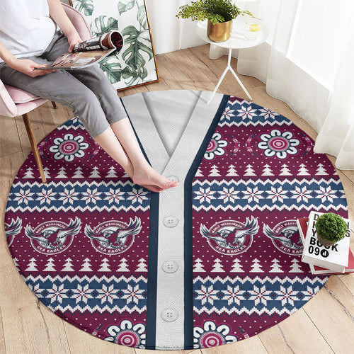 Sea Eagles Rugby Christmas Round Carpet Aboriginal Seamless Cardigan Inspired