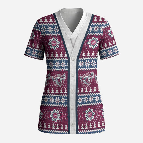 Sea Eagles Rugby Christmas Scrub Top Aboriginal Seamless Cardigan Inspired