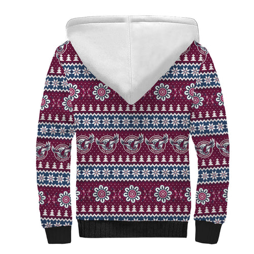 Sea Eagles Rugby Christmas Sherpa Hoodie Aboriginal Seamless Cardigan Inspired