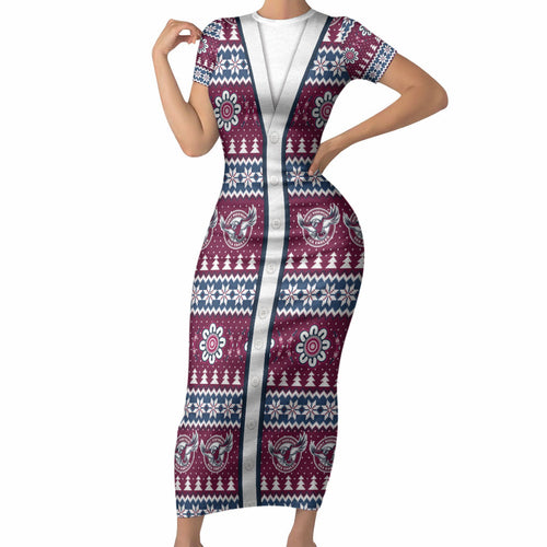 Sea Eagles Rugby Christmas Short Sleeve Bodycon Dress Aboriginal Seamless Cardigan Inspired