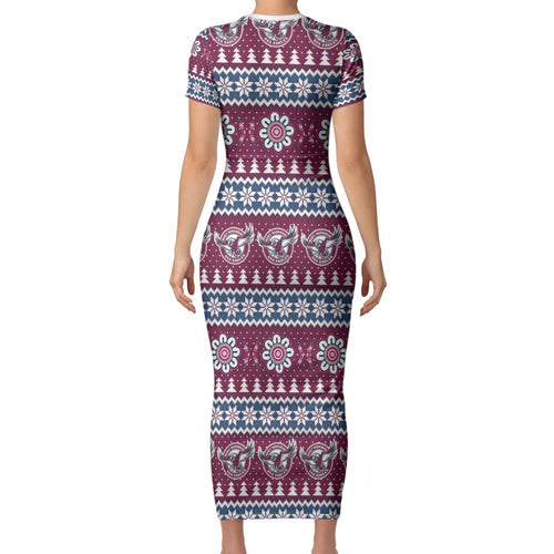 Sea Eagles Rugby Christmas Short Sleeve Bodycon Dress Aboriginal Seamless Cardigan Inspired