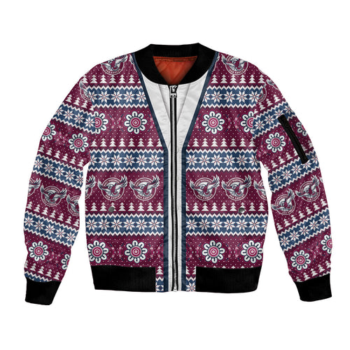 Sea Eagles Rugby Christmas Sleeve Zip Bomber Jacket Aboriginal Seamless Cardigan Inspired