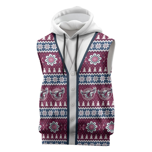 Sea Eagles Rugby Christmas Sleeveless Hoodie Aboriginal Seamless Cardigan Inspired