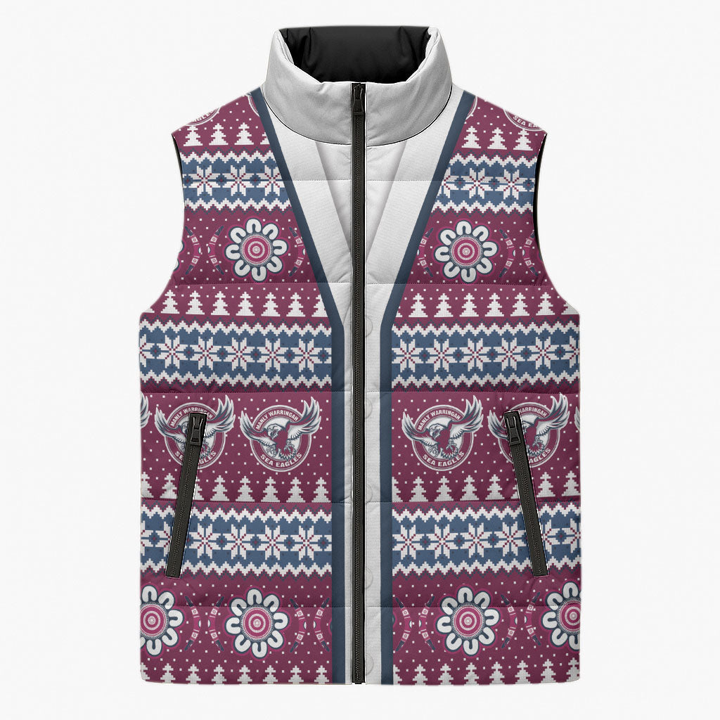 Sea Eagles Rugby Christmas Sleeveless Puffer Jacket Aboriginal Seamless Cardigan Inspired