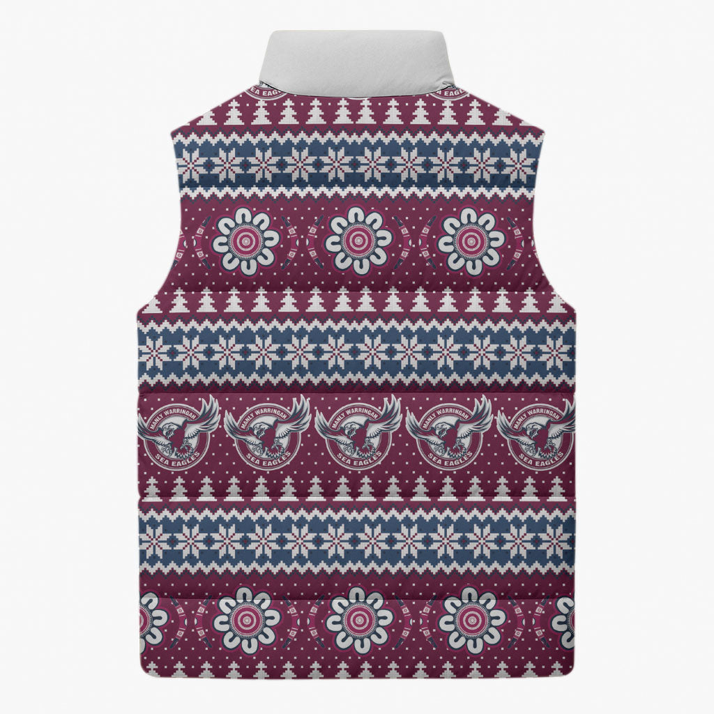 Sea Eagles Rugby Christmas Sleeveless Puffer Jacket Aboriginal Seamless Cardigan Inspired