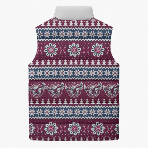 Sea Eagles Rugby Christmas Sleeveless Puffer Jacket Aboriginal Seamless Cardigan Inspired