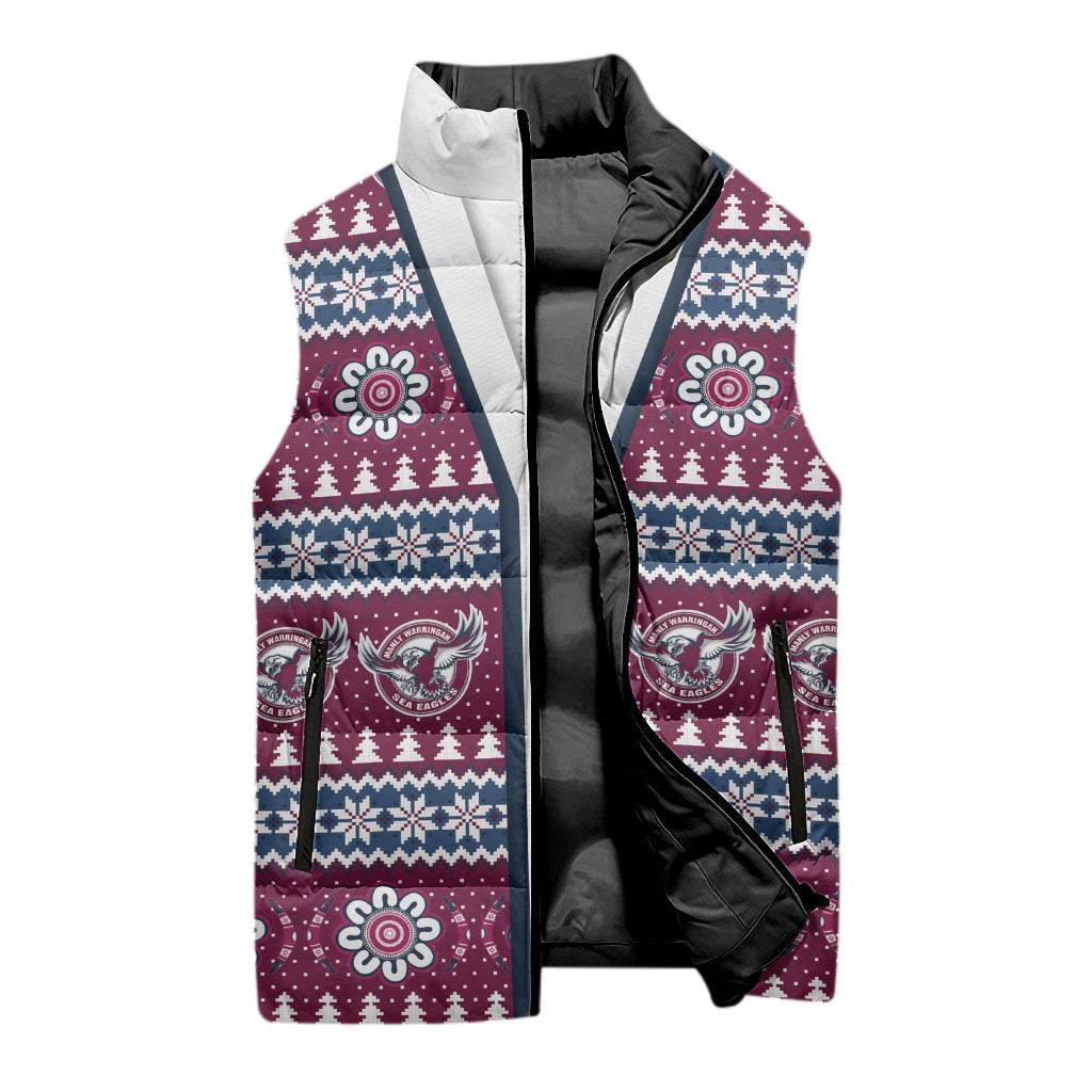 Sea Eagles Rugby Christmas Sleeveless Puffer Jacket Aboriginal Seamless Cardigan Inspired