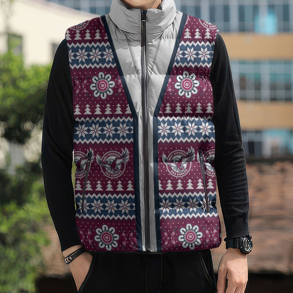 Sea Eagles Rugby Christmas Sleeveless Puffer Jacket Aboriginal Seamless Cardigan Inspired