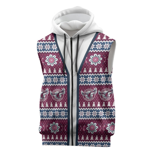 Sea Eagles Rugby Christmas Sleeveless Zip Hoodie Aboriginal Seamless Cardigan Inspired