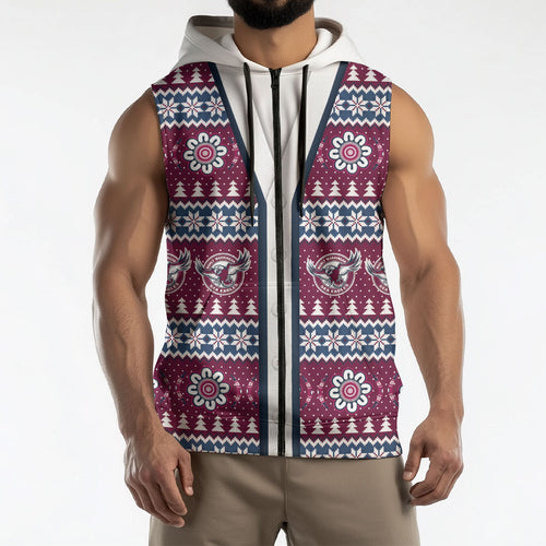 Sea Eagles Rugby Christmas Sleeveless Zip Hoodie Aboriginal Seamless Cardigan Inspired