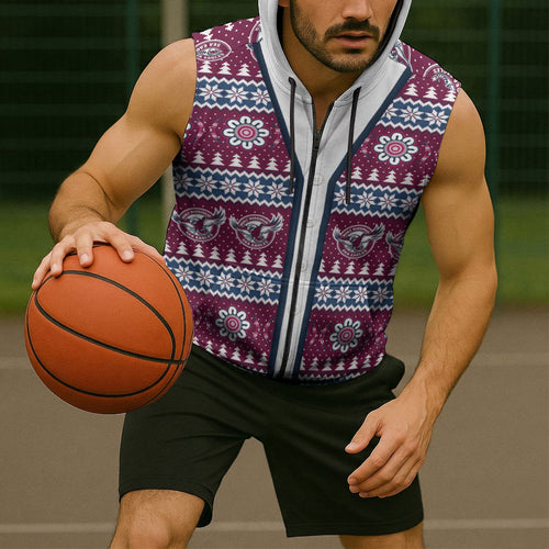 Sea Eagles Rugby Christmas Sleeveless Zip Hoodie Aboriginal Seamless Cardigan Inspired