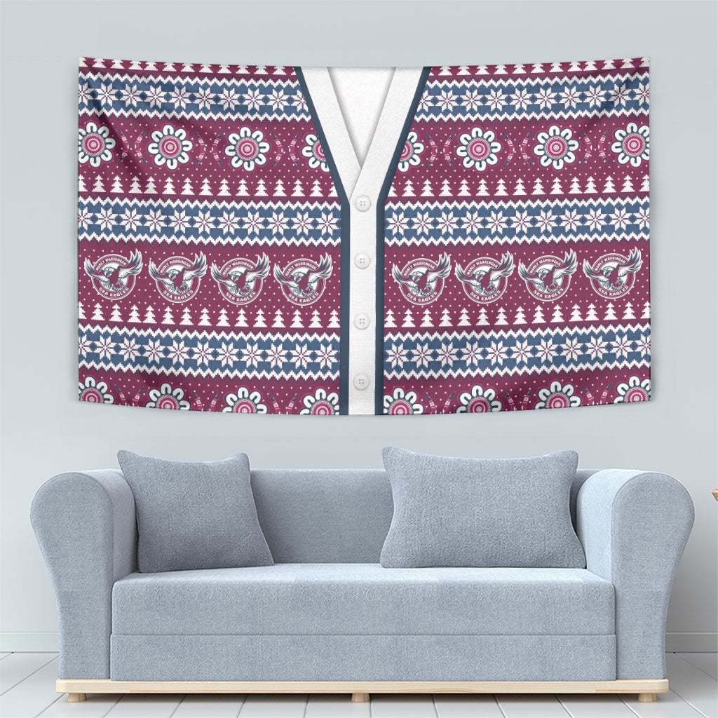Sea Eagles Rugby Christmas Tapestry Aboriginal Seamless Cardigan Inspired