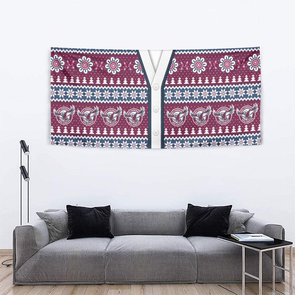 Sea Eagles Rugby Christmas Tapestry Aboriginal Seamless Cardigan Inspired