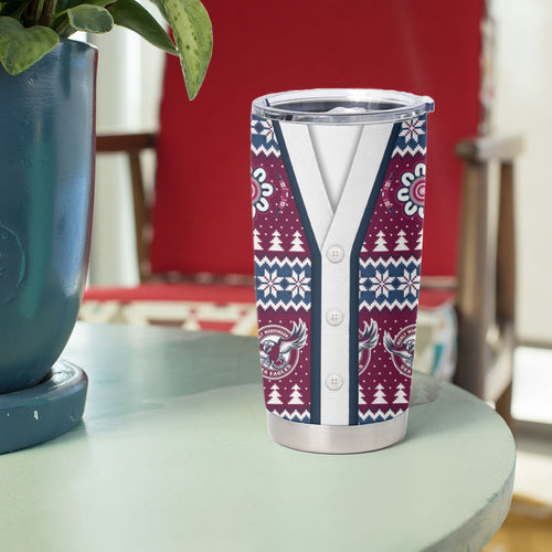 Sea Eagles Rugby Christmas Tumbler Cup Aboriginal Seamless Cardigan Inspired