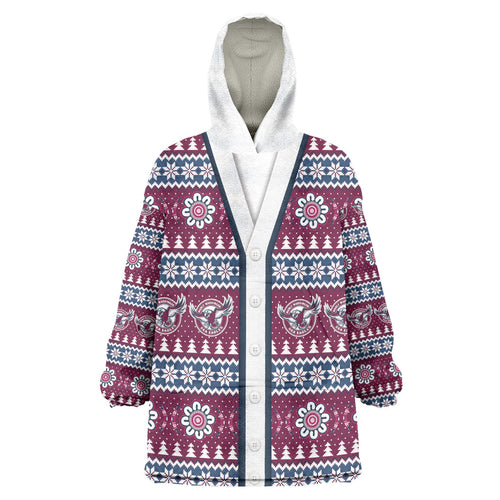 Sea Eagles Rugby Christmas Wearable Blanket Hoodie Aboriginal Seamless Cardigan Inspired