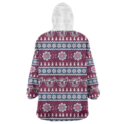 Sea Eagles Rugby Christmas Wearable Blanket Hoodie Aboriginal Seamless Cardigan Inspired