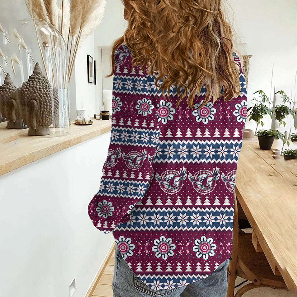 Sea Eagles Rugby Christmas Women Casual Shirt Aboriginal Seamless Cardigan Inspired