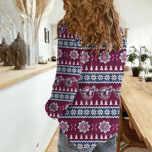 Sea Eagles Rugby Christmas Women Casual Shirt Aboriginal Seamless Cardigan Inspired